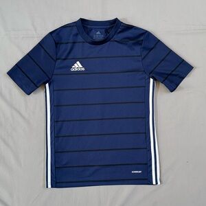 Adidas Dark Blue Tee with Black and White Stripes